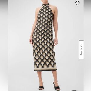 NWT Trina Turk Giri Scallop-Print Halter Midi Dress - Multi- Size 0